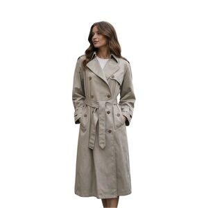 Double Breasted Taupe Waterproof Trench Coat Removable Lining NWOT 10 P
